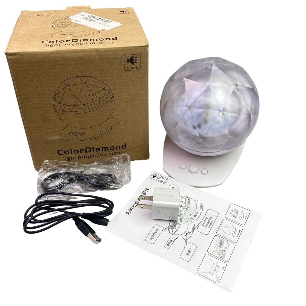 ColorDiamond Light Projection Lamp White USB‎ Charge Speaker Music NEW